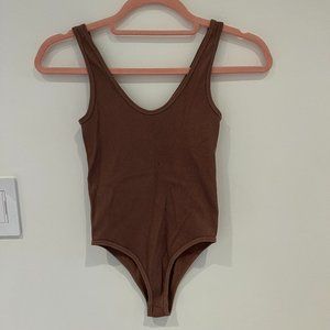 Zara Seamless Ribbed Tank Bodysuit Taupe Brown XS/S